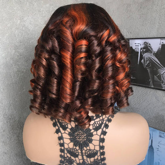 16" Brown Curled Lace Front Human Hair Wigs