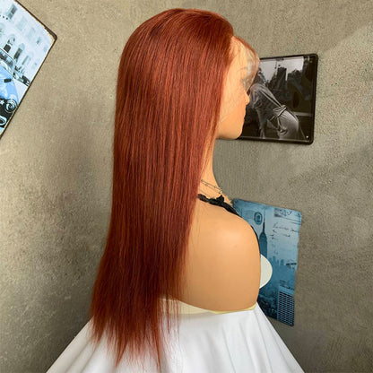 20" Reddish Brown Straight Lace Front Human Hair Wigs