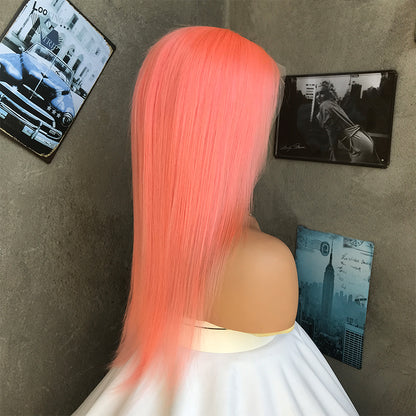 18" Pink Long Straight Lace Front Human Hair Wigs