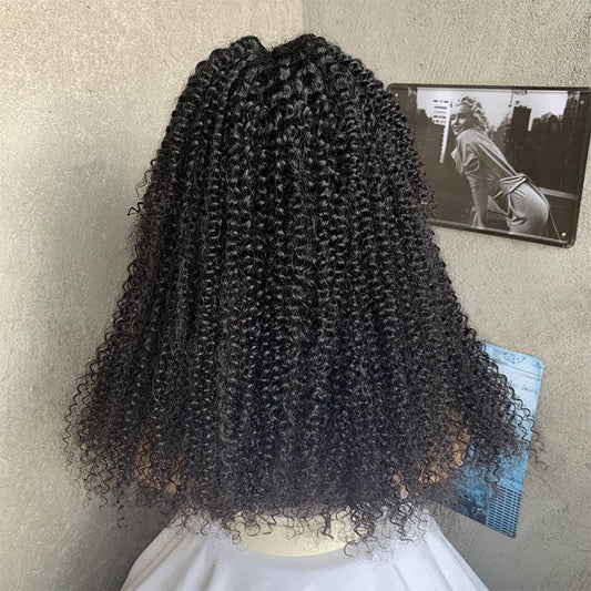 18" Natural Black  Kinky Curly Lace Front Human Mixed Synthetic Hair Wigs
