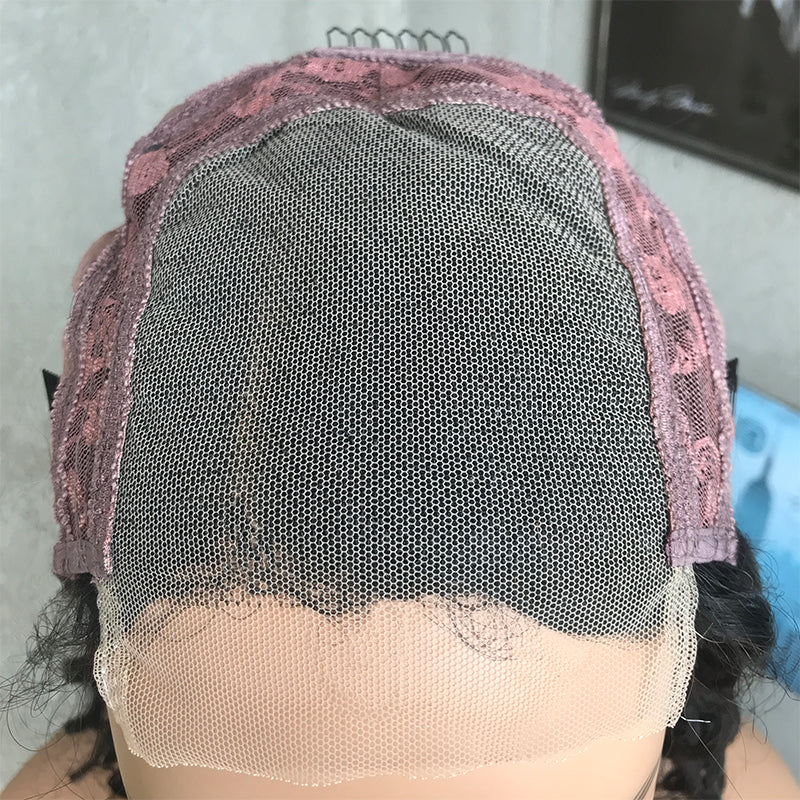 14" Natural Black  Deep Wave Lace Front Human Hair Wigs