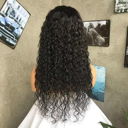 22" Natural Black Water Wave Lace Front Human Hair Wigs