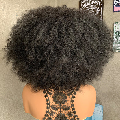 18" Natural Black 13x4 Lace Front Human Mixed Synthetic Hair Wigs with Kinky Curly