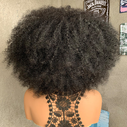 18" Natural Black 13x4 Lace Front Human Mixed Synthetic Hair Wigs with Kinky Curly