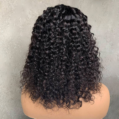 12" Natural Black Lace Front Human Hair Wigs with Fish bone braid