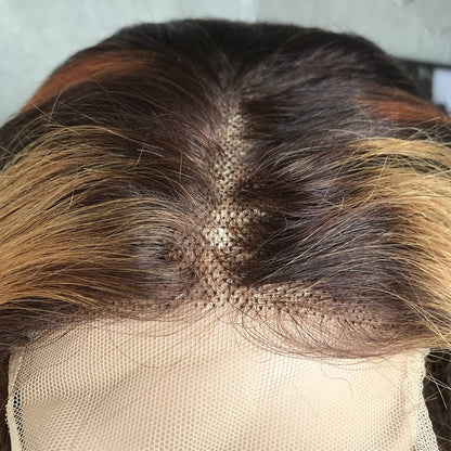 16" Brown Curled Lace Front Human Hair Wigs