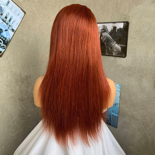 20" Reddish Brown Straight Lace Front Human Hair Wigs
