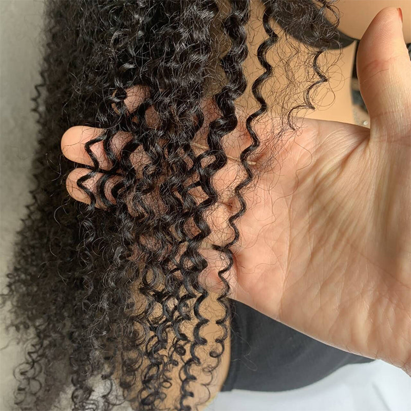 18" Natural Black  Kinky Curly Lace Front Human Mixed Synthetic Hair Wigs
