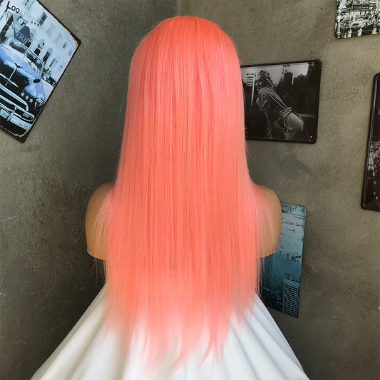 18" Pink Long Straight Lace Front Human Hair Wigs