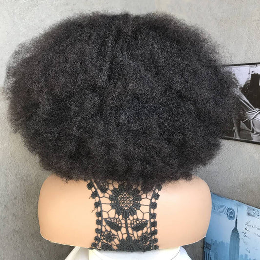 18" Natural Black Lace Front Human Mixed Synthetic Hair Wigs with Kinky Curly