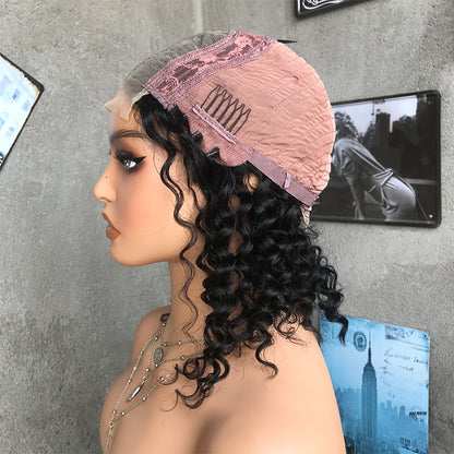 14" Natural Black  Deep Wave Lace Front Human Hair Wigs