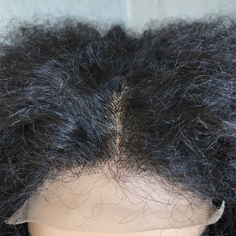 18" Natural Black Lace Front Human Mixed Synthetic Hair Wigs with Kinky Curly