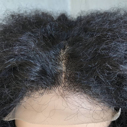 18" Natural Black Lace Front Human Mixed Synthetic Hair Wigs with Kinky Curly