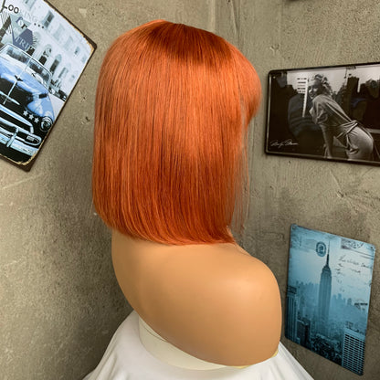 14" Red Straight Bobs Lace Front Human Hair Wigs