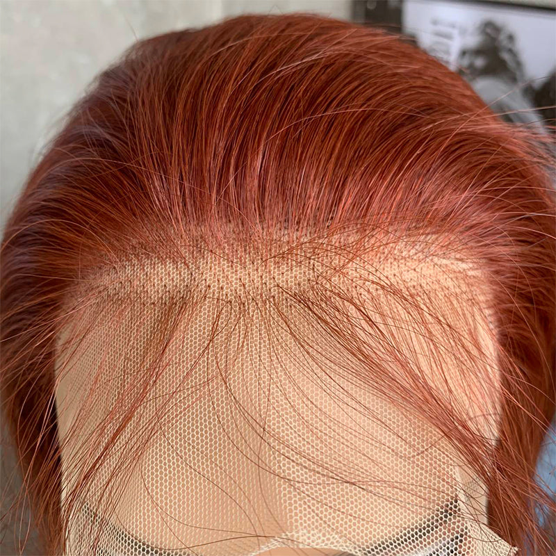 20" Reddish Brown Straight Lace Front Human Hair Wigs