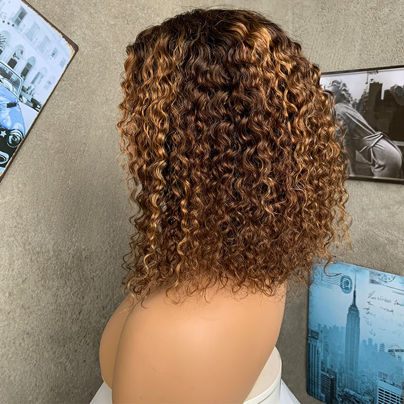 14" Bobs JC Lace Front Human Hair Wigs with Kinky Curly