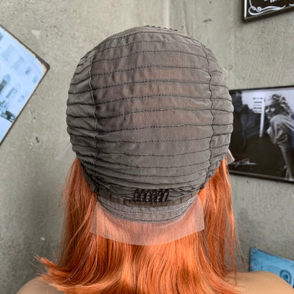 14" Red Straight Bobs Lace Front Human Hair Wigs