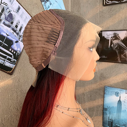 26" 1B&99J Long Straight Lace Front Human Hair Wigs