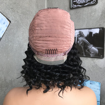 14" Natural Black  Deep Wave Lace Front Human Hair Wigs