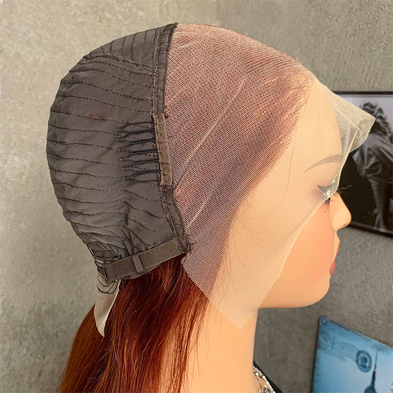 20" Reddish Brown Straight Lace Front Human Hair Wigs