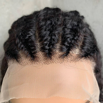 12" Natural Black Lace Front Human Hair Wigs with Fish bone braid