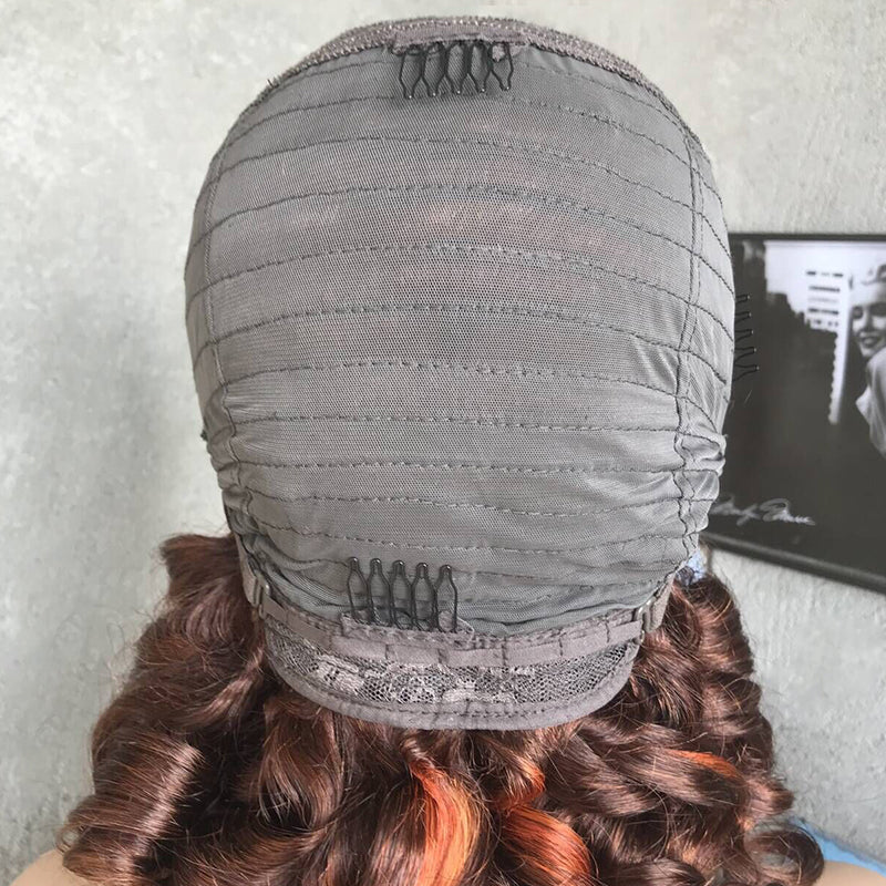 16" Brown Curled Lace Front Human Hair Wigs