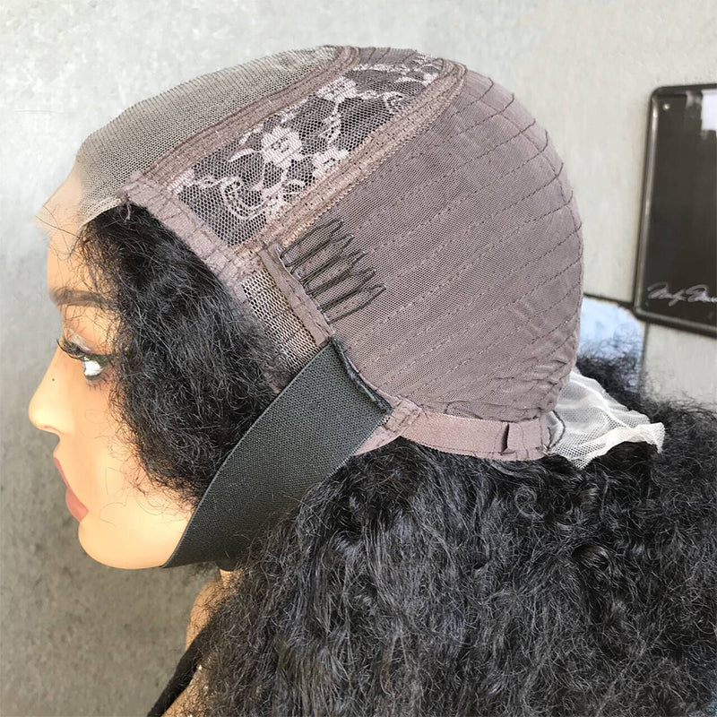 18" Natural Black Lace Front Human Mixed Synthetic Hair Wigs with Kinky Curly