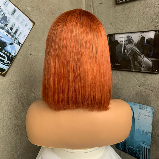 14" Red Straight Bobs Lace Front Human Hair Wigs