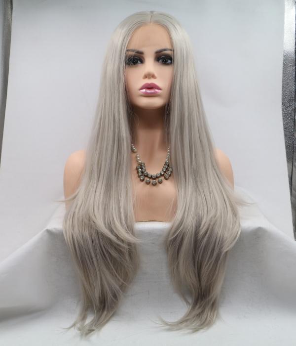 26" Grey Straight Lace Front Human Hair Wigs