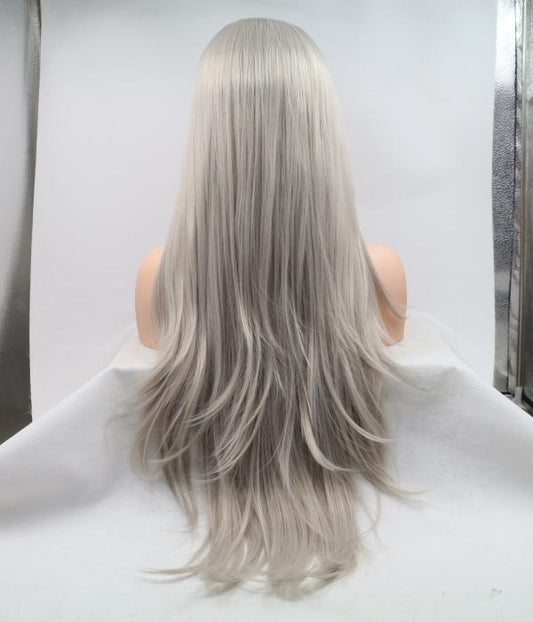 26" Grey Straight Lace Front Human Hair Wigs