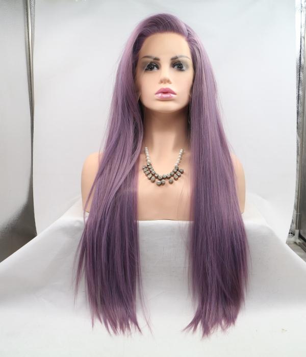 26" Purple Straight Lace Front Human Hair Wigs