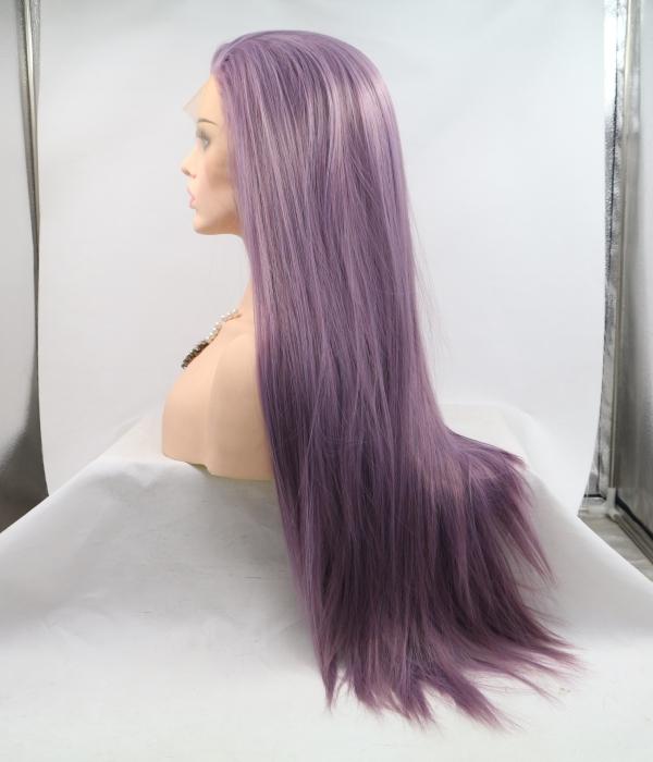 26" Purple Straight Lace Front Human Hair Wigs